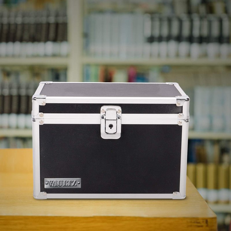 Heavy-Duty Locking Index Card File Box Holds 550 Cards Aluminum & Steel