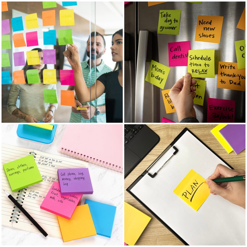 Multicolor Sticky Notes Set - 24 Pads, 1200 Sheets, 3x3 Inch Self-Stick Notes for Office & Home