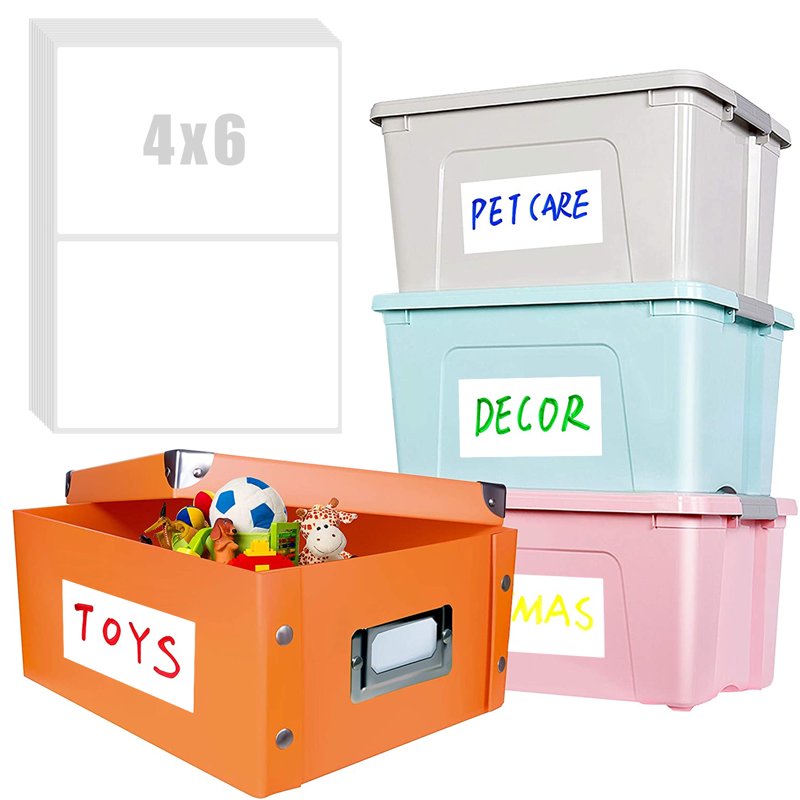 Waterproof Storage Bin Labels 4x6 Inches - Removable, Tear-Resistant Matte White Stickers for Garage Pantry Office Warehouse
