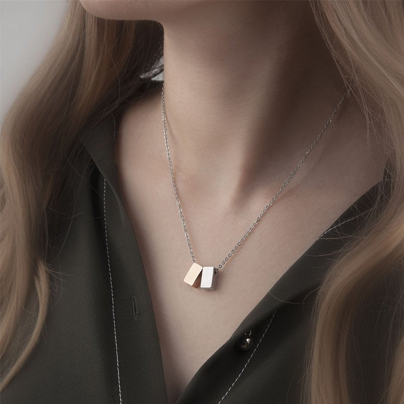 Personalized Mom Necklace Cube Pendant with Card - Mother's Day Gift for Women