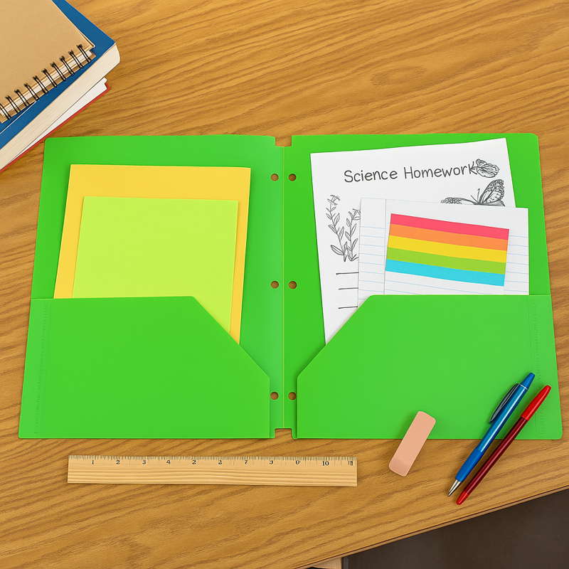 7-Color Plastic Folder Set with 2 Pockets & Card Slot for School & Office