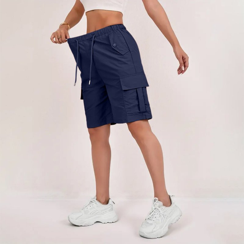 Women's Hiking Cargo Shorts with Drawstring High Rise Knee Length Casual Pants
