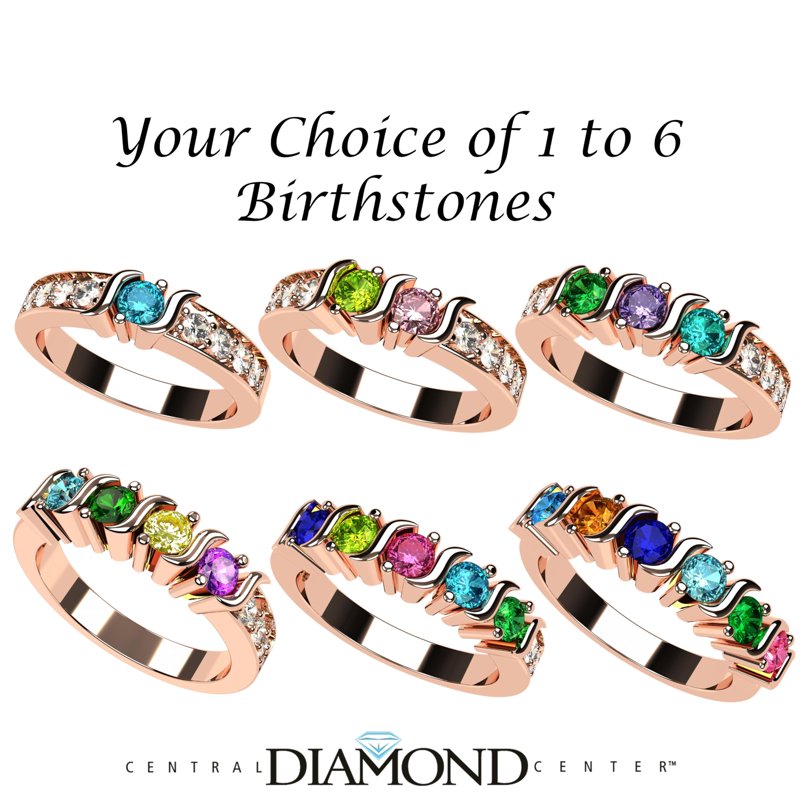 Personalized Multi-Stone S Bar Ring for Women - Mother's Day Gift, 10k Gold