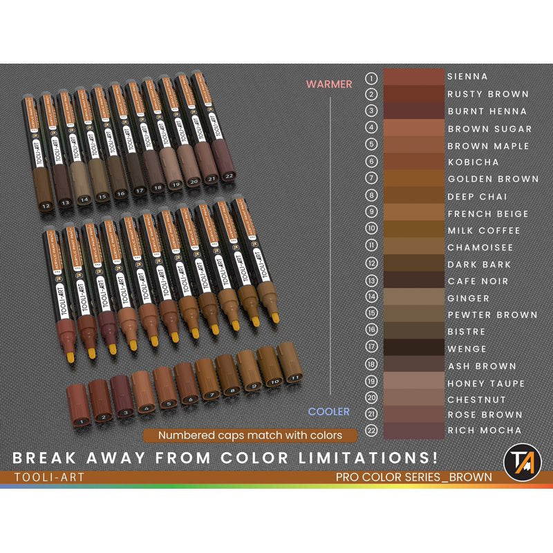 Acrylic Paint Pens Set - 22 Brown Colors for Art & Craft, 3mm Medium Tip