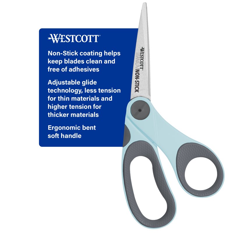 8" Titanium Bonded Non-Stick Bent Craft Scissors with Adjustable Glide