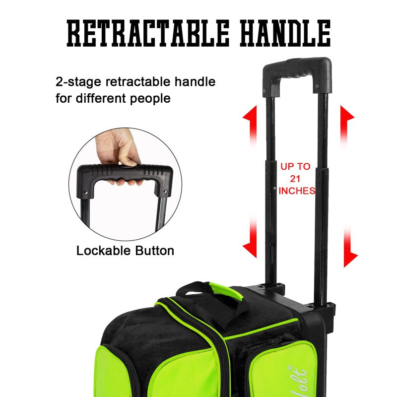WOLT Lemongreen Lemogreen Double Roller Bowling Bag for 2 Balls - Retractable Handle 40"
