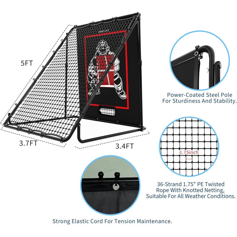 2-in-1 Baseball Pitching Target Rebound Net - 5 x 3.7 ft, Multi-Color Training Equipment