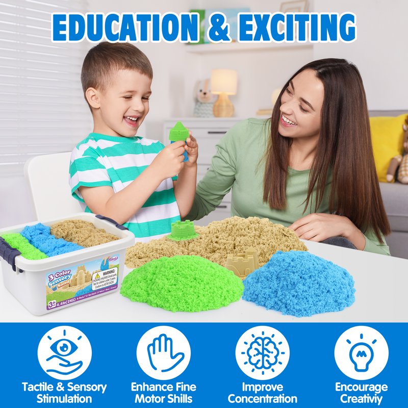 Kids Sensory Play Sand Set with Storage Bin - 4.4 lbs Non-Toxic Molding Sand for Indoor & Outdoor Use