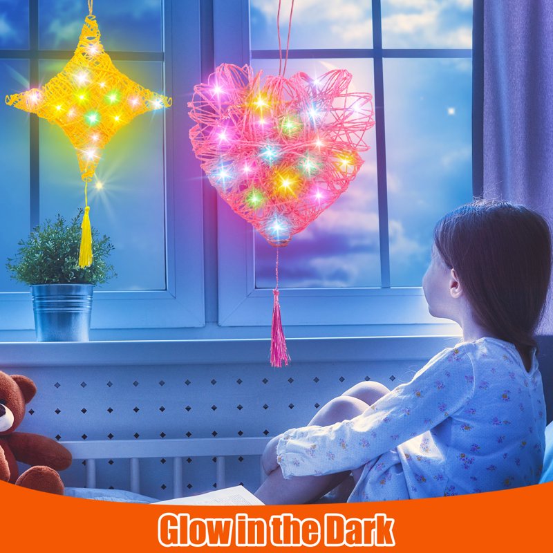 Kids 3D Light Up String Art Craft Kit for Girls Ages 8-12 - Heart, Star, Diamond Lanterns
