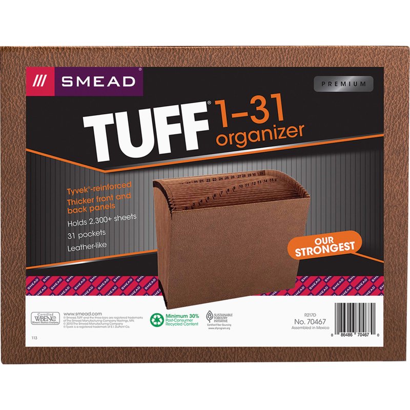 Smead TUFF Expanding File with 31 Daily Index Pockets Letter Size Brown