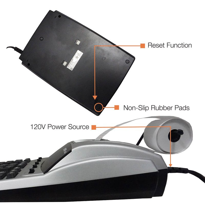 Office Calculator with Print Function, 12 Digits, AC Power, Black & Silver