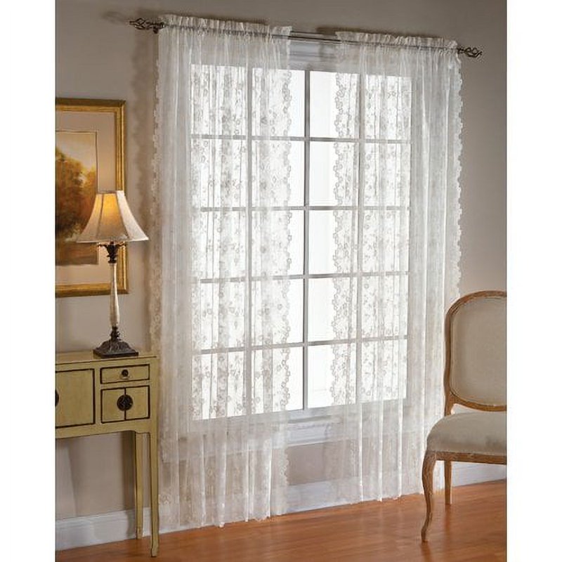 Petite Fleur Lace Floral Window Curtain Panel - Ivory, 56x84 inches