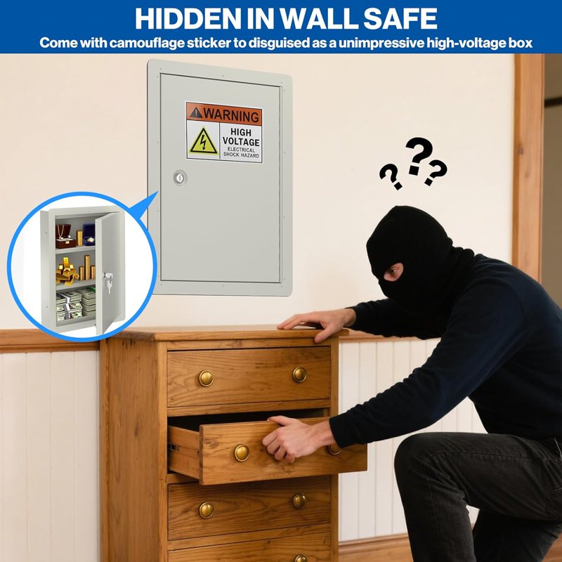 In Wall Safe with Key Lock - Hidden Wall Safe for Jewelry Cash & Valuables