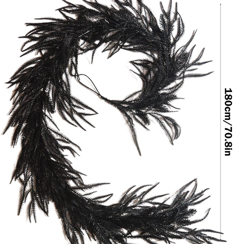 Halloween Garland Artificial Hanging Black Pine Needle Vine Fall Decor 5.9Ft