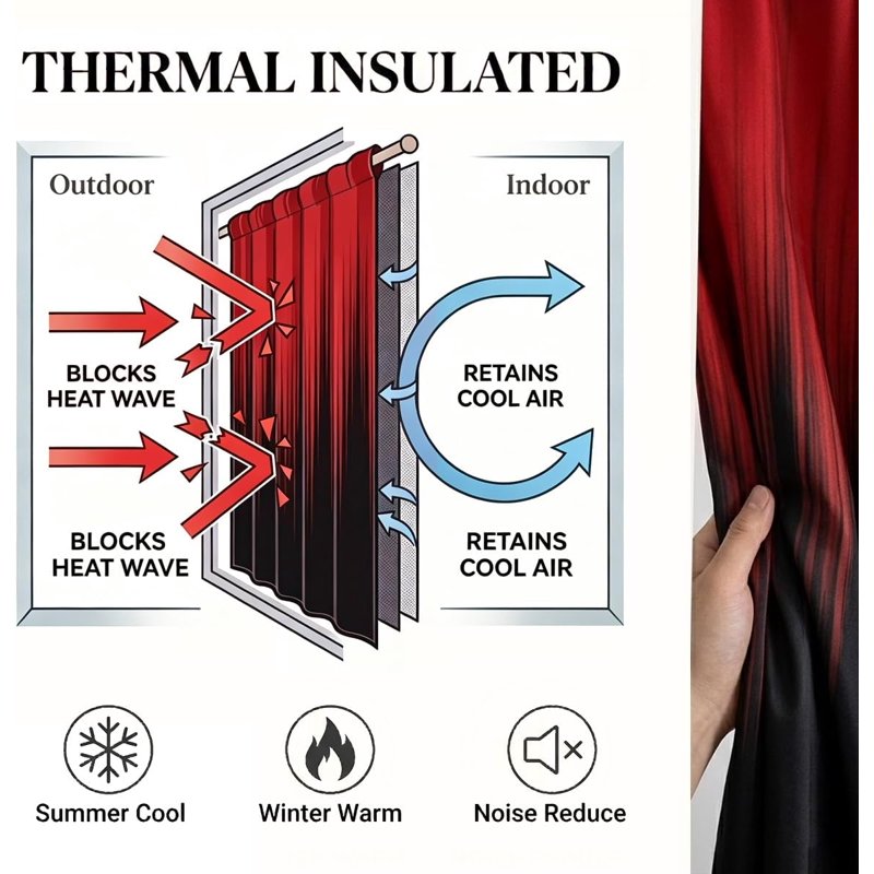 Gothic Ombre Black and Red Curtains for Bedroom - 70-80% Room Darkening, Thermal Insulated, 2 Panels, 42x63 Inch