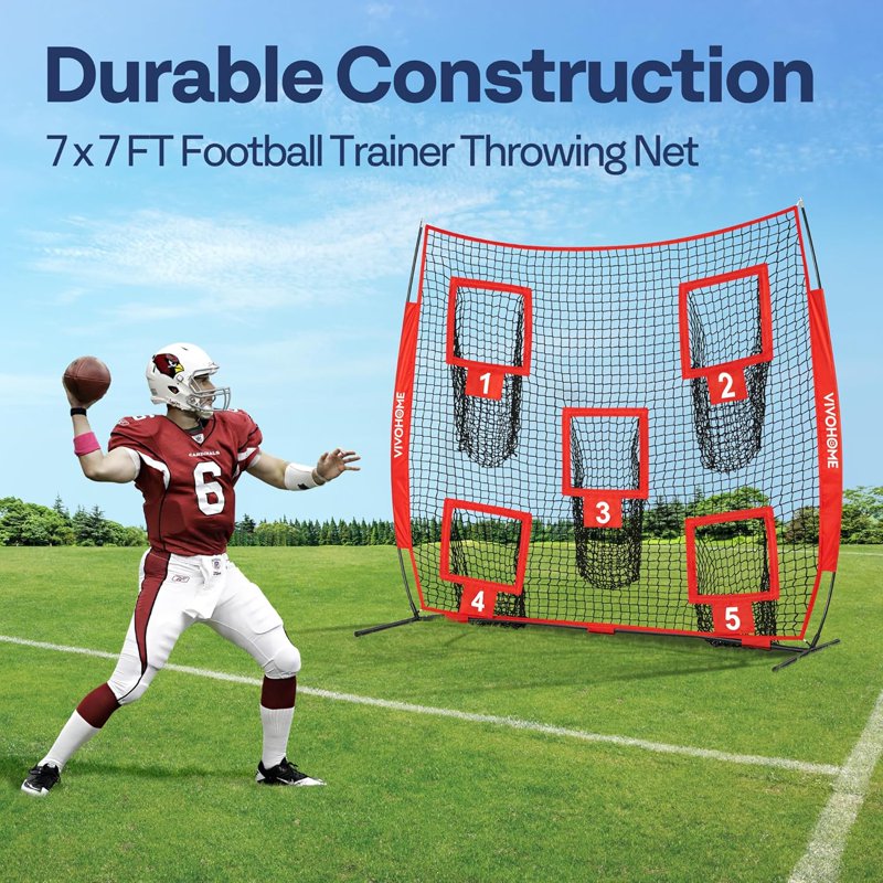 7x7 ft Football Practice Net with Targets - Throwing Accuracy Training Equipment