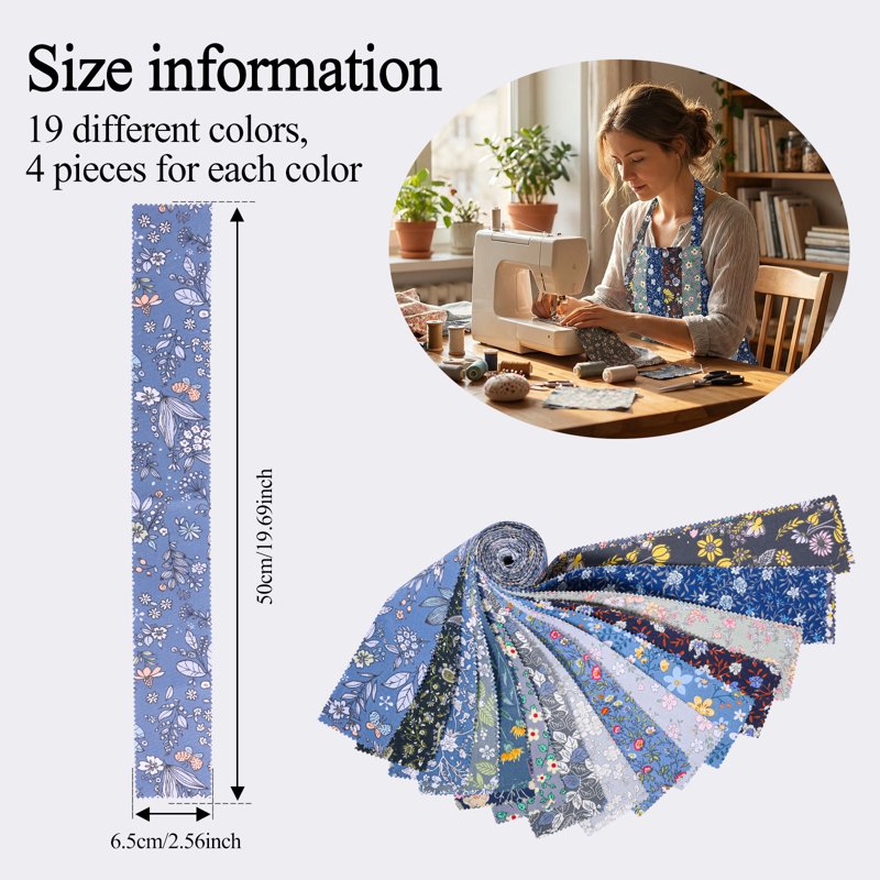 Precut Quilting Fabric Strips Bundle - 76 Pieces, Cotton Floral Patterns