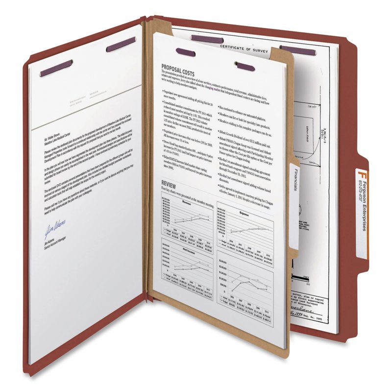 Smead Pressboard Classification Folders Self-Tab Letter Four-Section Red 10/Box