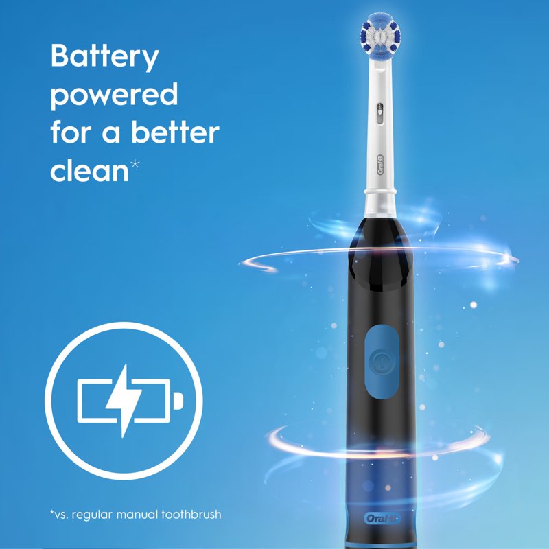 Electric Toothbrush Set with Replacement Head & Batteries - Black, Multi-pack