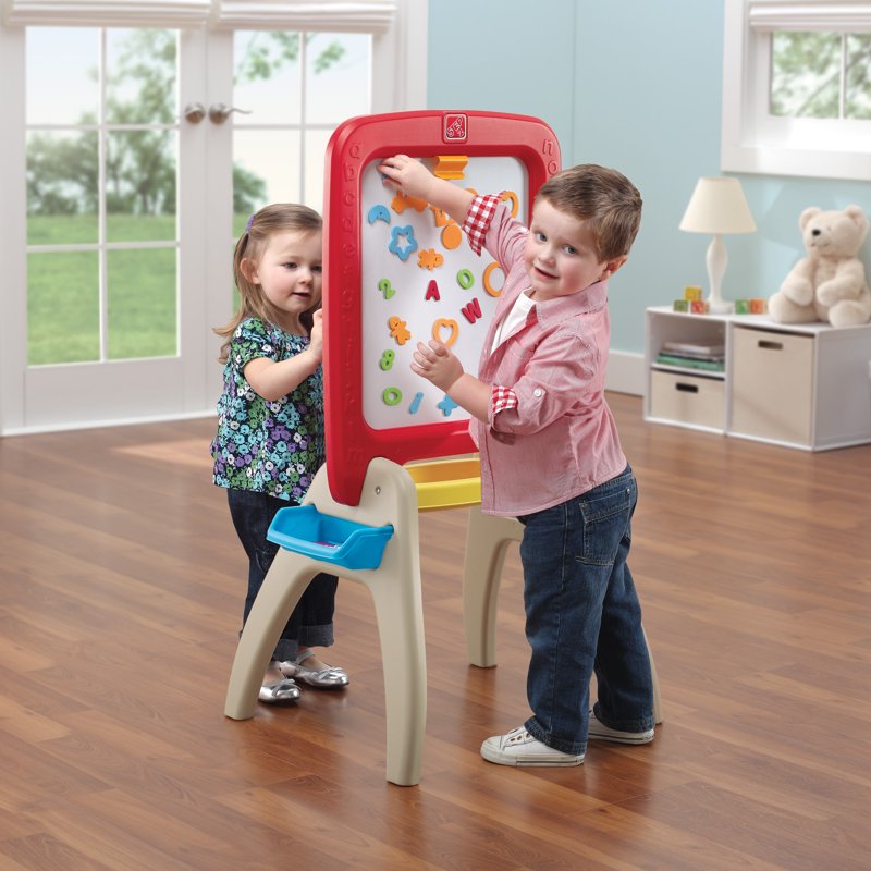 Kids Art Easel with Magnetic Whiteboard and Chalkboard - Double-Sided Toddler Art Station