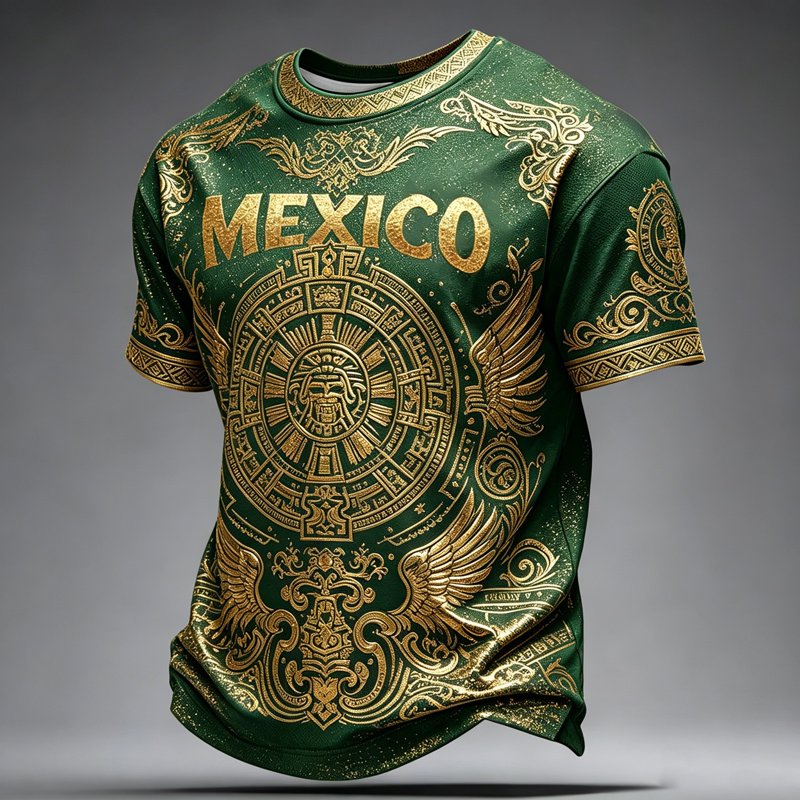 Mexico Graphic Soccer Tee for Men - Mexico Flag Print Short Sleeve XL 032_Mexico