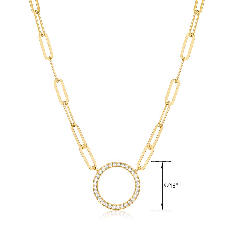 Gold Over Sterling Silver Cubic Zirconia Circle Necklace 18" + 2" Extender