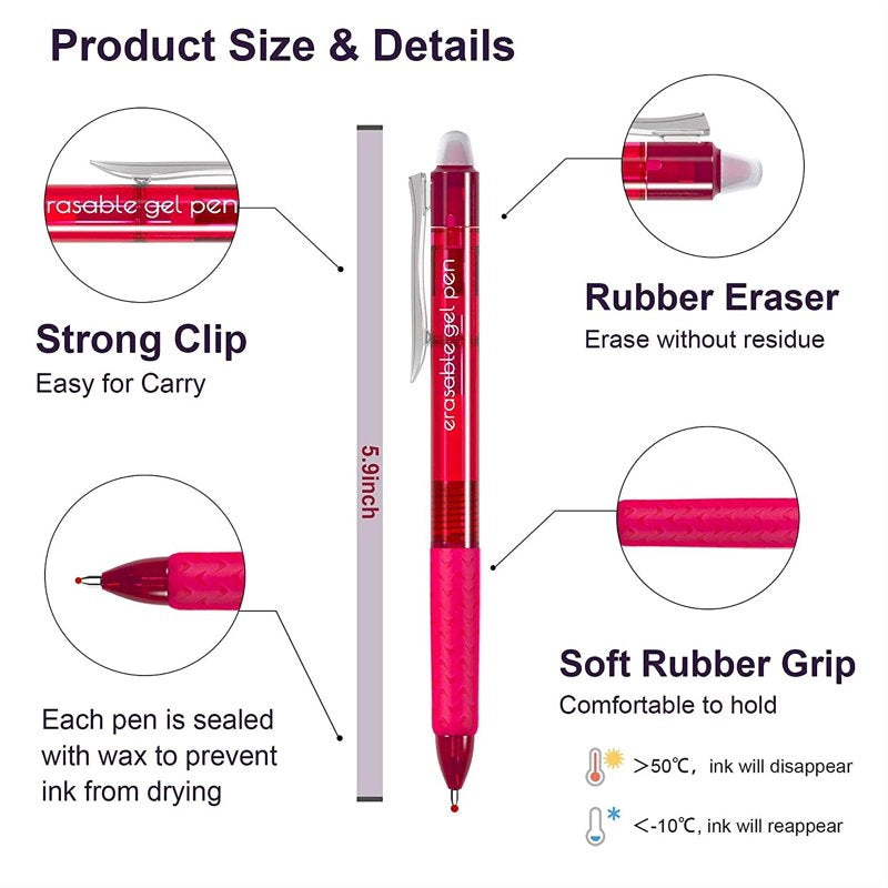 Erasable Gel Pens Set - 22 Bright Colors, Retractable Fine Point, Mistake-Free Writing and Drawing