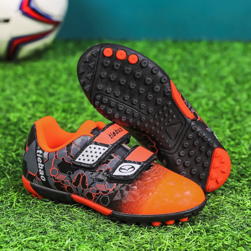 Toddler 7.5 Football Cleats - Outdoor Soccer Shoes, Orange/Black, Hook Strap