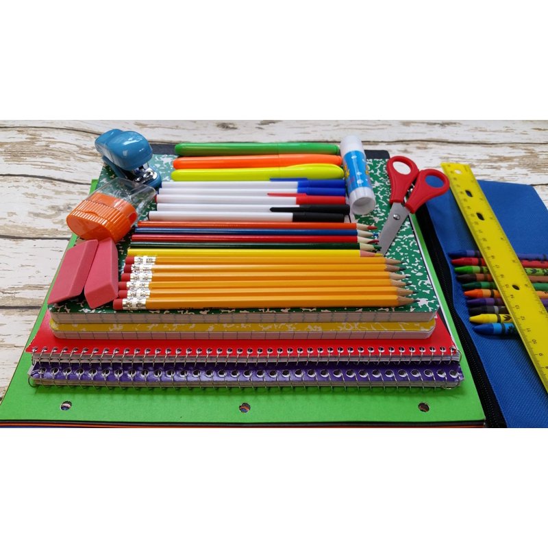 12-Pack 45-Piece Stationery Supply Kit Set with Notebooks, Folders, Pens, Pencils, Crayons & More