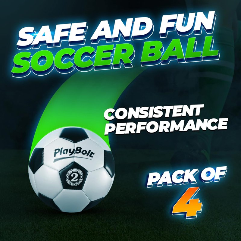 PlayBolt Youth Soccer Ball Size 2 – 4 Pack with Pump for Indoor & Outdoor Play