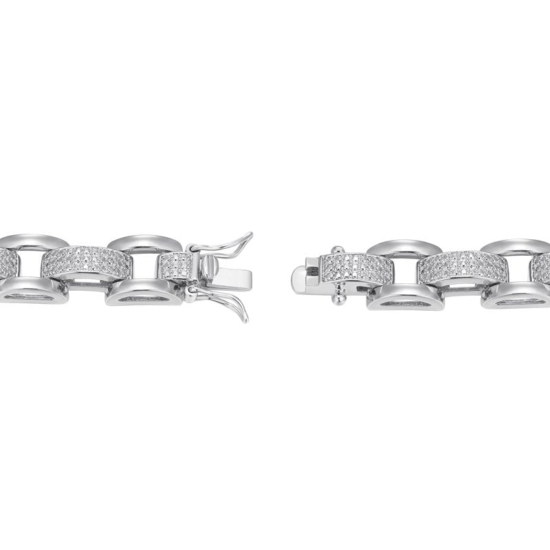 Diamond Accent Chunky Link Bracelet in Rhodium over Bronze - Elegant Jewelry for Women