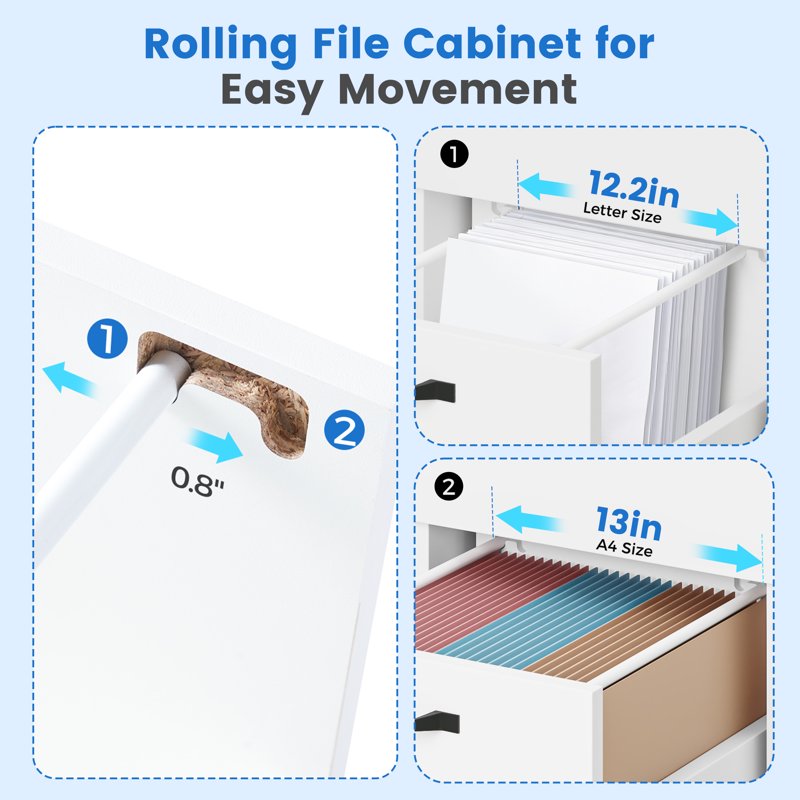 2-Drawer Lockable Rolling File Cabinet for Home Office Storage