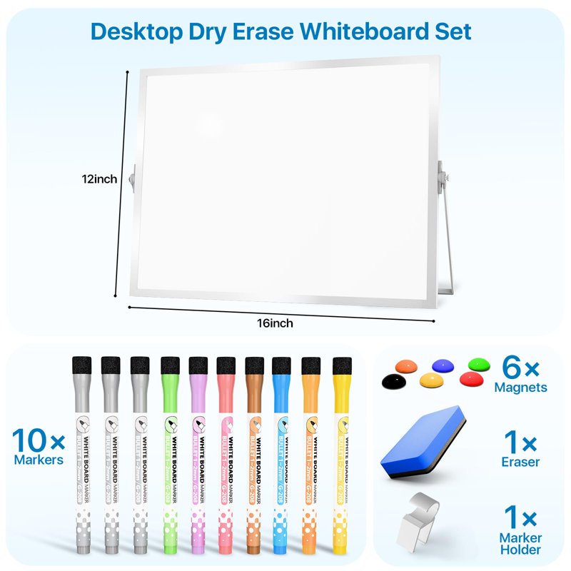 Double-Sided Dry Erase Whiteboard with Stand 16x12 Inch for Home Office School