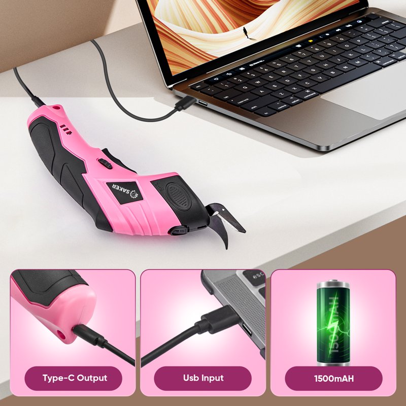 Cordless Electric Scissors for Fabric & Crafting, Lightweight, Rechargeable Pink
