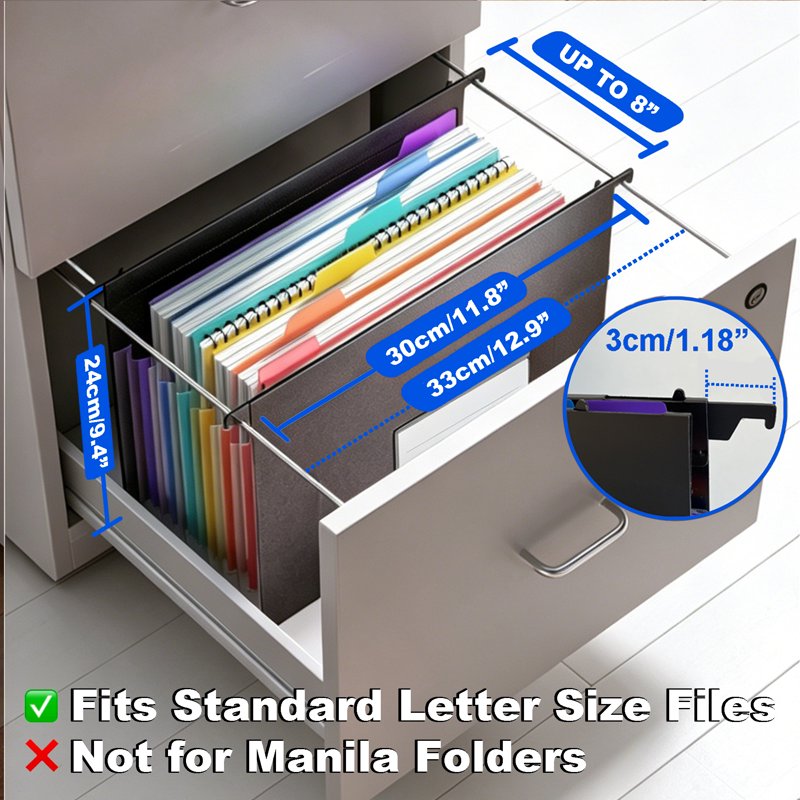 Heavy-Duty Plastic Hanging File Folders with Retractable Hook, Multi-Color Tabs, Letter Size, Large Capacity