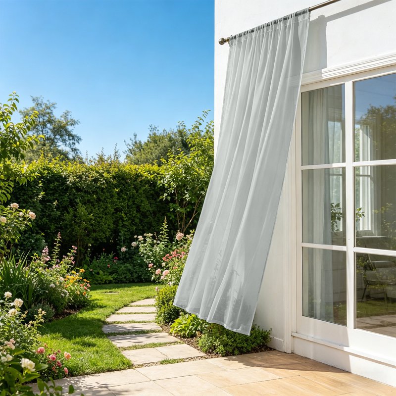 Outdoor Sheer Voile Curtain Waterproof UV Resistant Light Filtering Patio Drapes