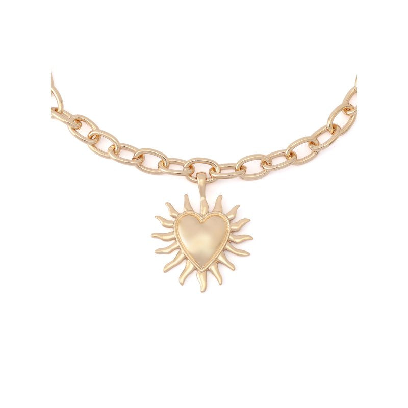 Women's Gold-Tone Heart Sun Pendant Necklace with Pearl Accent