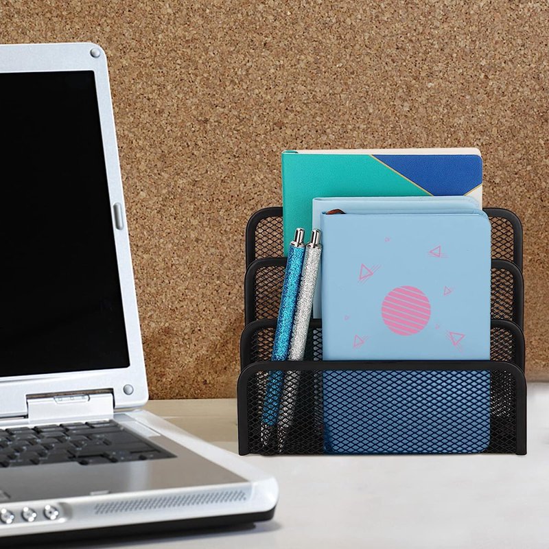 Vertical Metal Mesh Desk Mail Organizer with 3 Compartments - Small Letter Sorter for Home Office