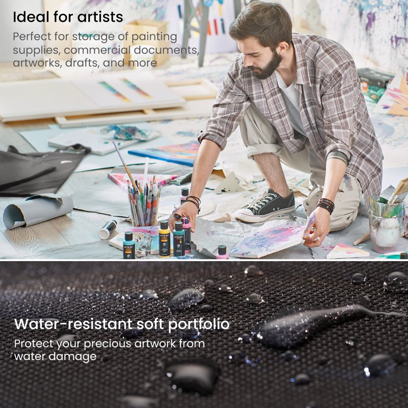 24x36 Inch Art Portfolio Case for Artists, Lightweight Black Storage Bag