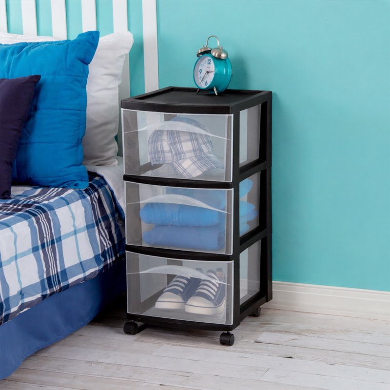 3 Drawer Mobile Storage Cart - Plastic Organizer with Casters, Black