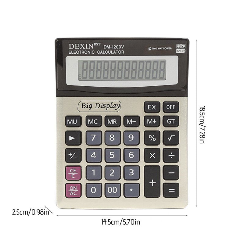 12-Digit Portable Desktop Calculator with Large LCD Display, Black