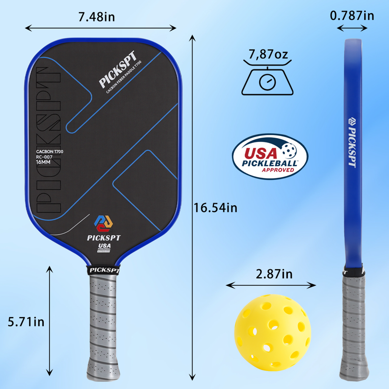 Orange 2-Paddle Pickleball Set, USAPA Approved, 16mm Carbon Fiber Core