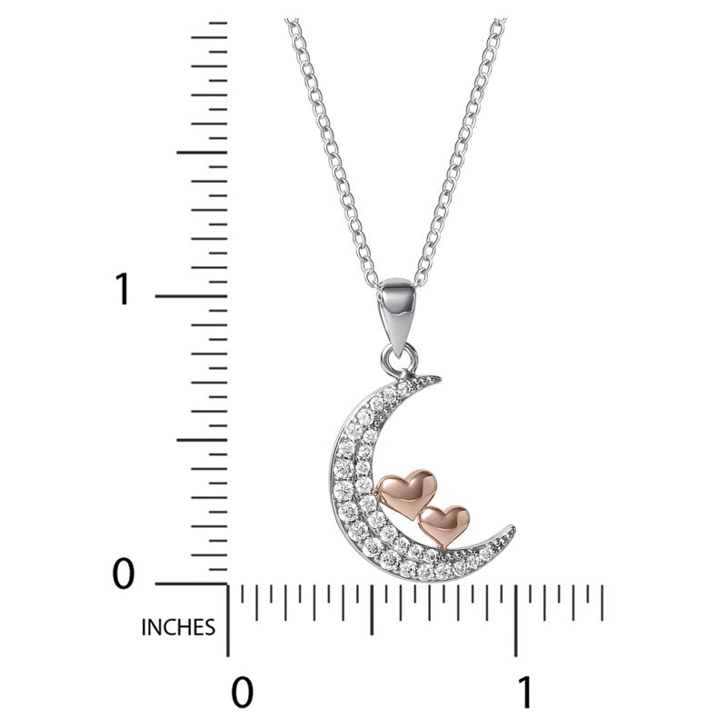 Women's Pink Gold Plated Cubic Zirconia Pendant Necklace, 18 Inch +2 Inch Extender