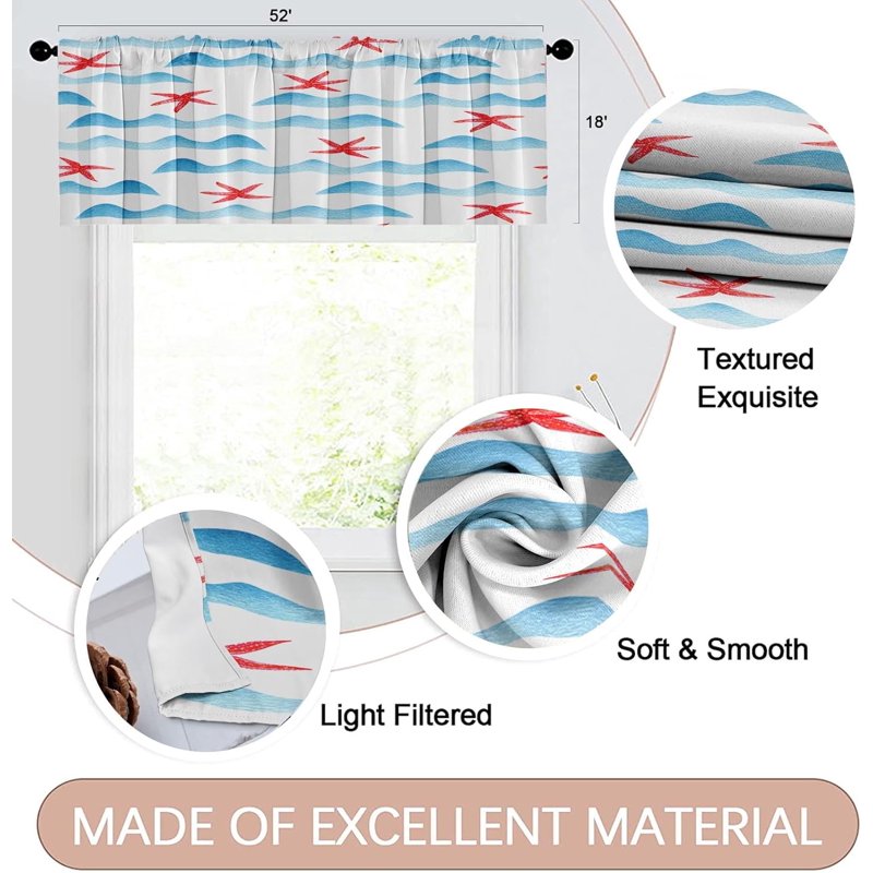 Seascape Window Valances 2 Pack - Blackout, Adjustable, 18x52 Inch