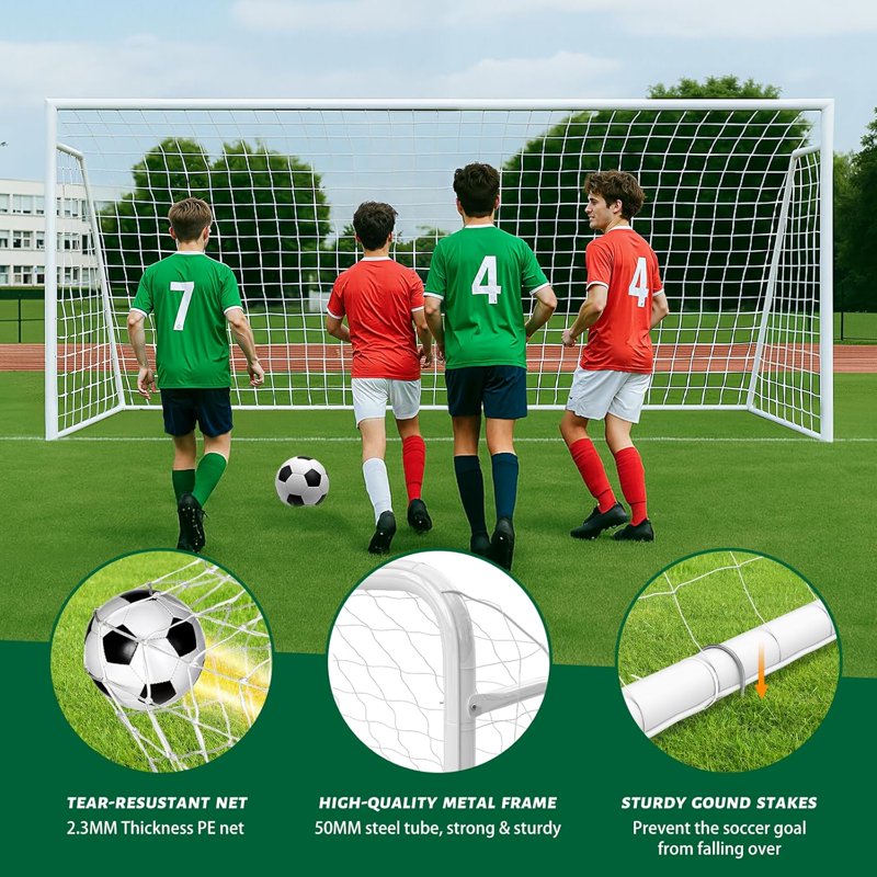 Foldable 16x7 ft Soccer Goals – Steel Backyard Training System, Weatherproof