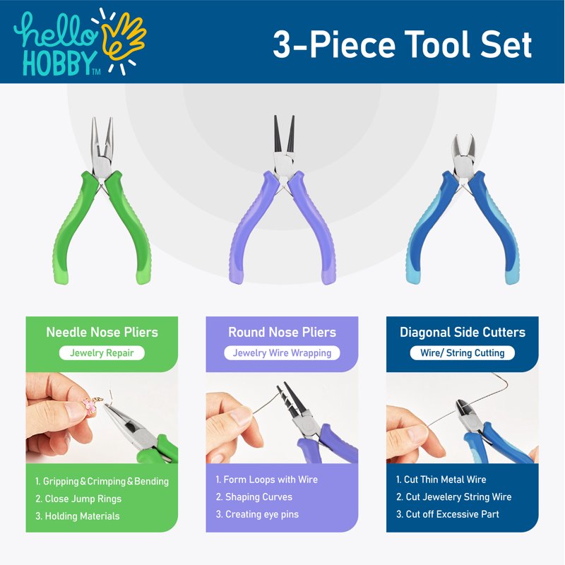 Jewelry Pliers Set - Round Nose Needle Nose & Side Cutter Tools for Jewelry Making