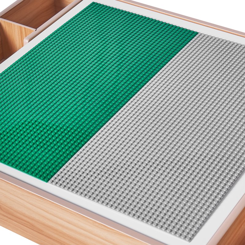 Kids Activity Table with Reversible Chalkboard and Building Block Storage - Natural Finish