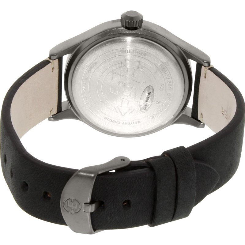 Men's Black Leather Strap Watch with Date and Indiglo Light - 40mm