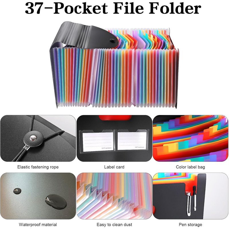 37-Pocket Expanding File Folder Organizer for Documents - Black