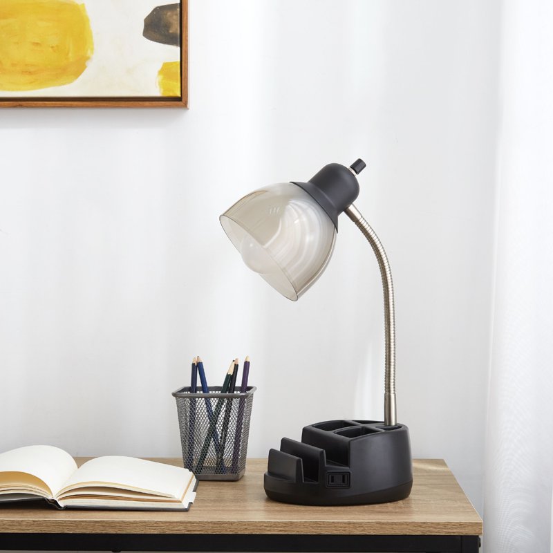 Multi-Purpose Desk Organizer and Task Lamp - Black, 6x7x15 Inches